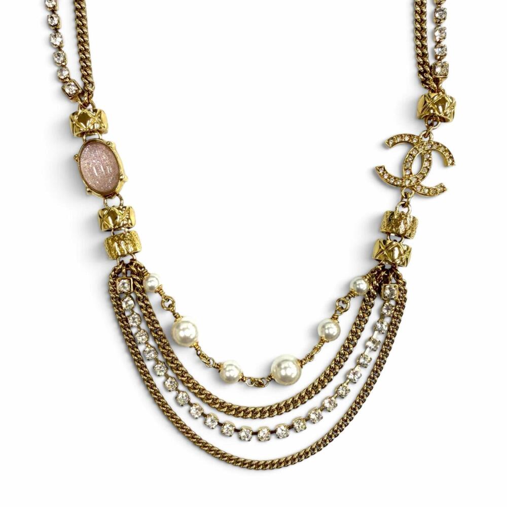 CHANEL Pink Pearl Logo Necklace